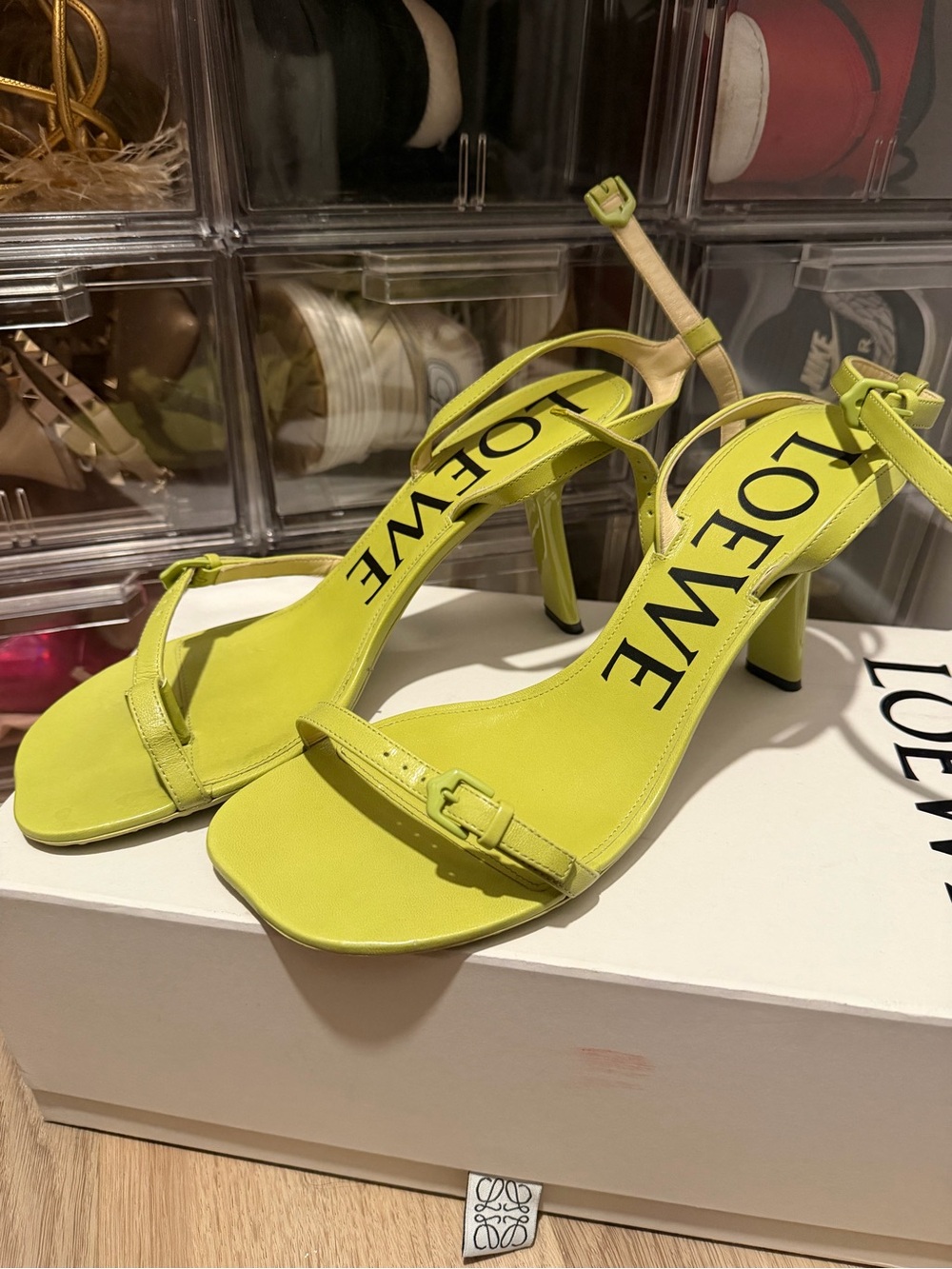 Loewe Neon Lime Strappy Slingback Heeled Sandals